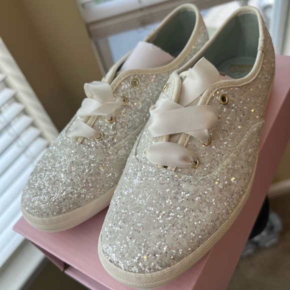 NIB Keds Kate Spade New York Glitter sneakers - cream ivory bride bridal white - Picture 1 of 7